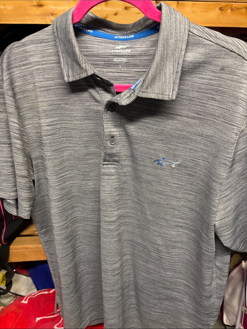 Attack Life by Greg Norman Gray Heather Performance Polo with Shark Logo